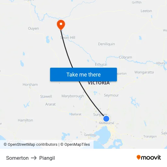 Somerton to Piangil map