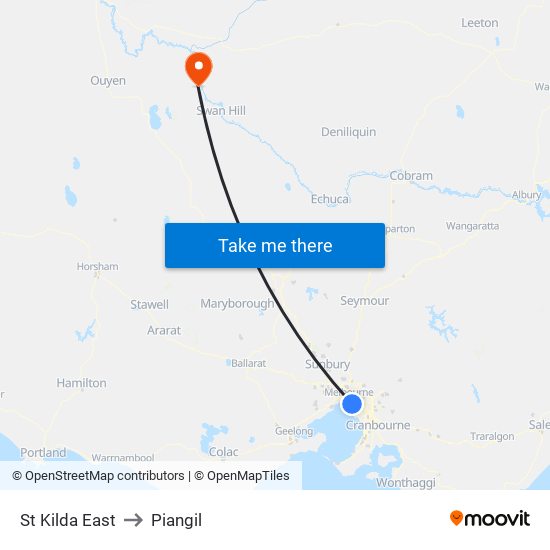 St Kilda East to Piangil map