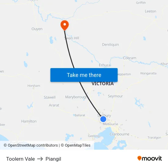 Toolern Vale to Piangil map