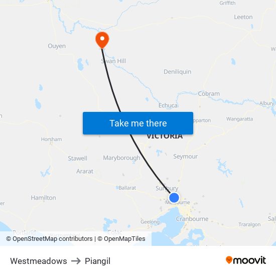 Westmeadows to Piangil map