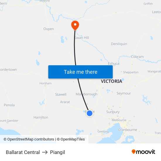 Ballarat Central to Piangil map