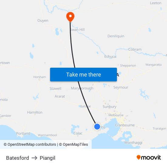 Batesford to Piangil map