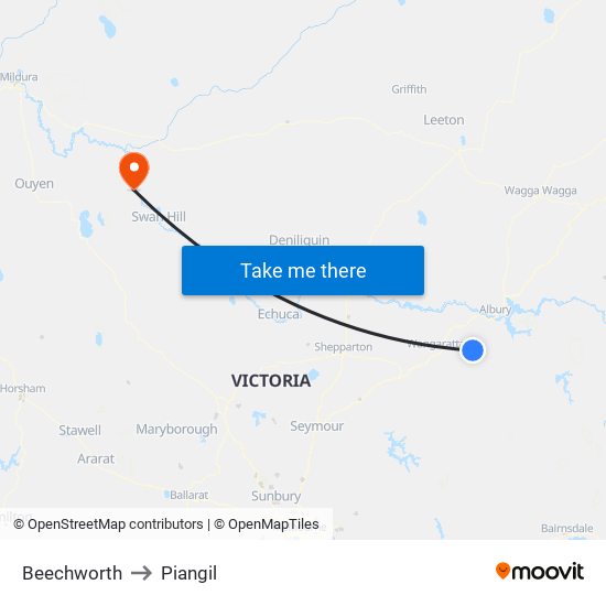 Beechworth to Piangil map