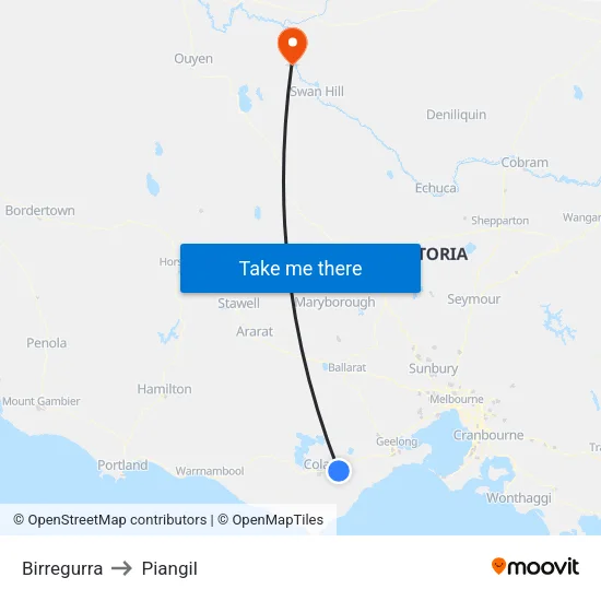 Birregurra to Piangil map