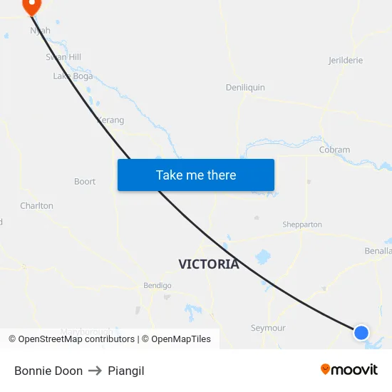 Bonnie Doon to Piangil map