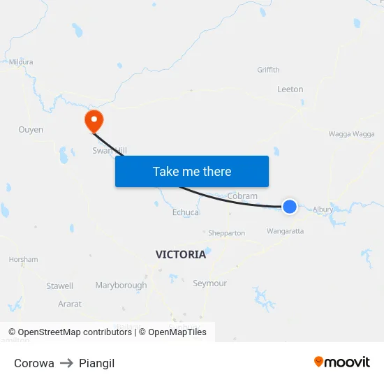 Corowa to Piangil map