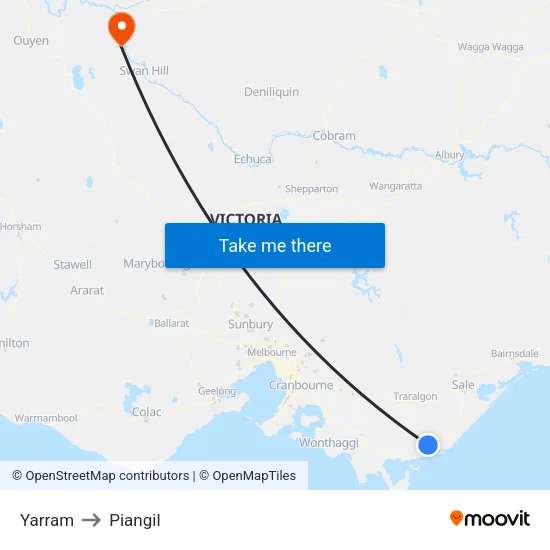Yarram to Piangil map