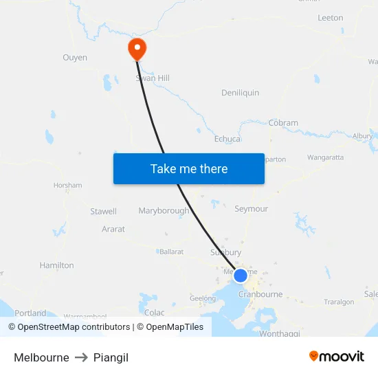 Melbourne to Piangil map