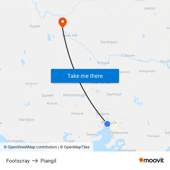 Footscray to Piangil map