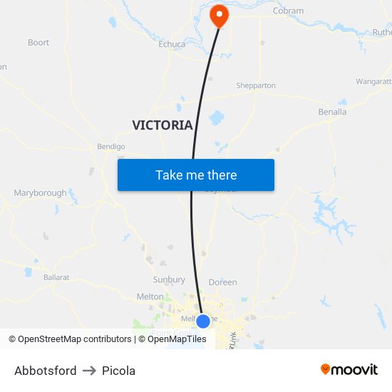 Abbotsford to Picola map