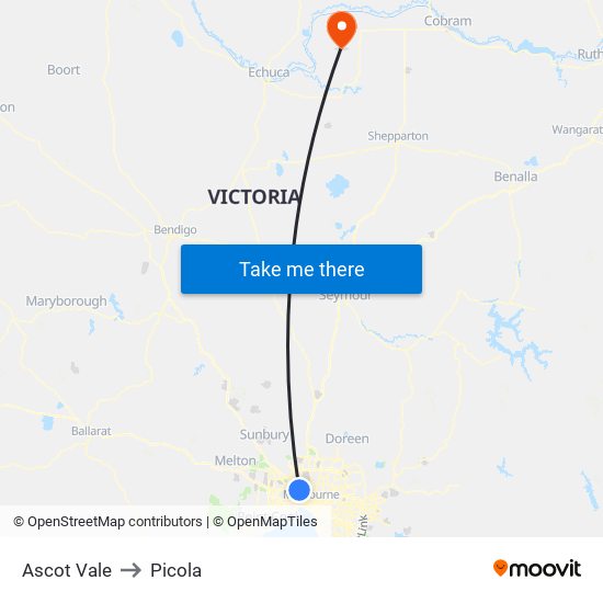 Ascot Vale to Picola map