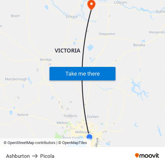 Ashburton to Picola map