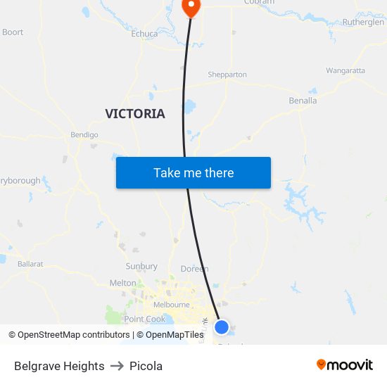 Belgrave Heights to Picola map