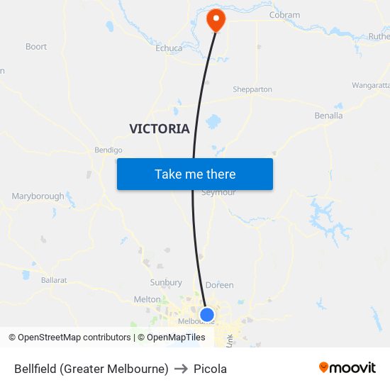 Bellfield (Greater Melbourne) to Picola map