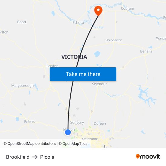 Brookfield to Picola map