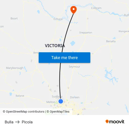 Bulla to Picola map