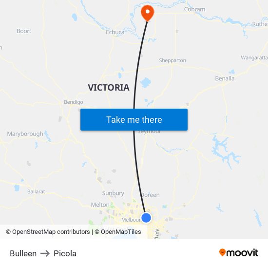 Bulleen to Picola map