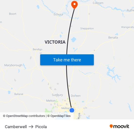 Camberwell to Picola map