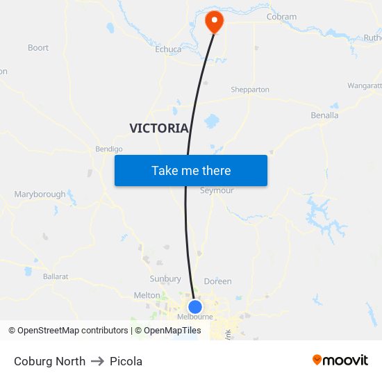 Coburg North to Picola map