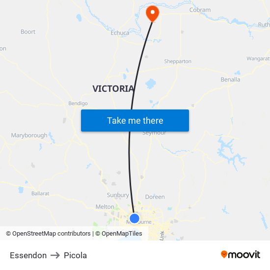 Essendon to Picola map