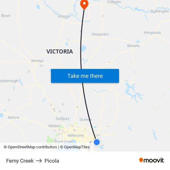 Ferny Creek to Picola map