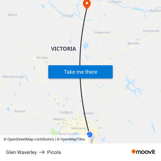 Glen Waverley to Picola map