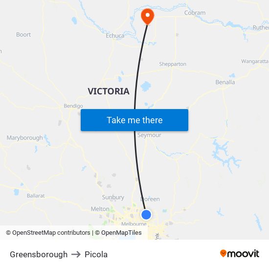 Greensborough to Picola map