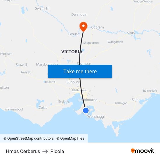 Hmas Cerberus to Picola map