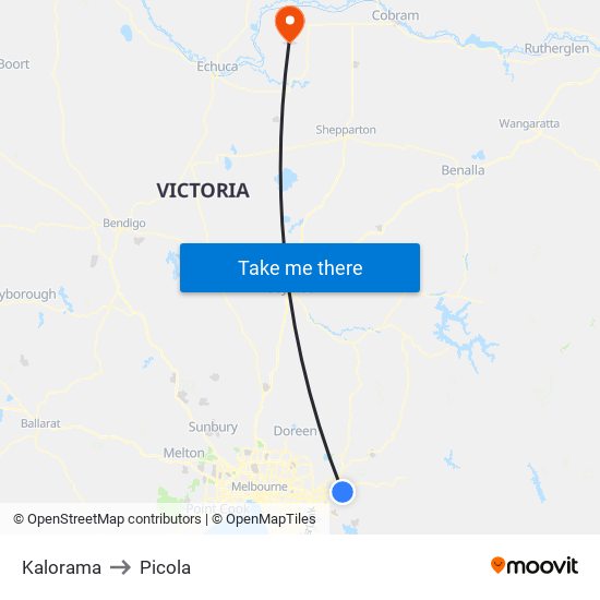 Kalorama to Picola map