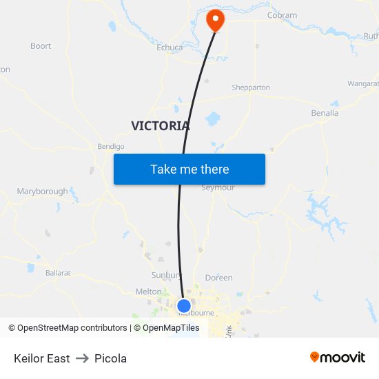 Keilor East to Picola map