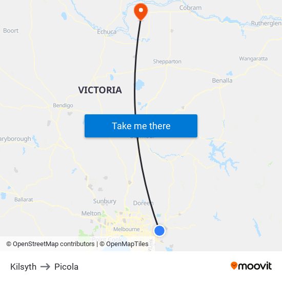 Kilsyth to Picola map