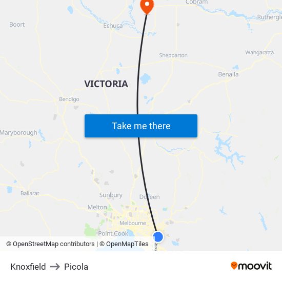 Knoxfield to Picola map