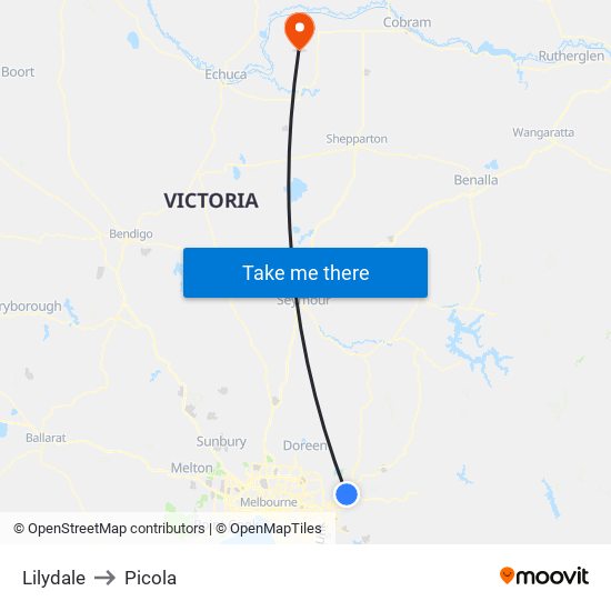 Lilydale to Picola map