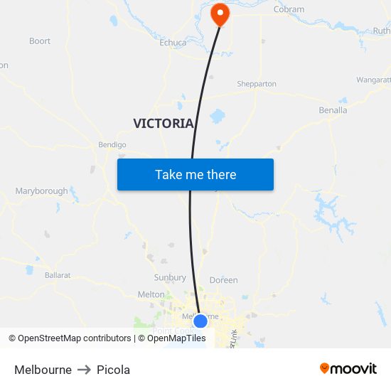 Melbourne to Picola map
