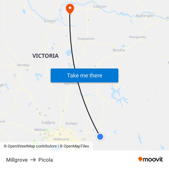 Millgrove to Picola map