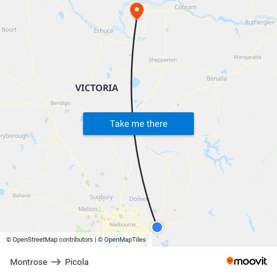 Montrose to Picola map