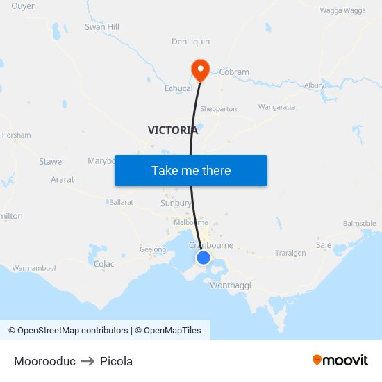 Moorooduc to Picola map