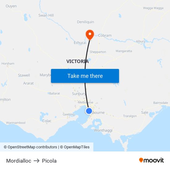 Mordialloc to Picola map