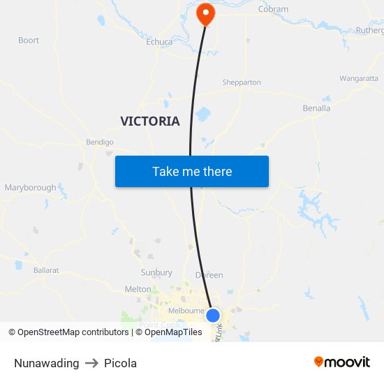 Nunawading to Picola map