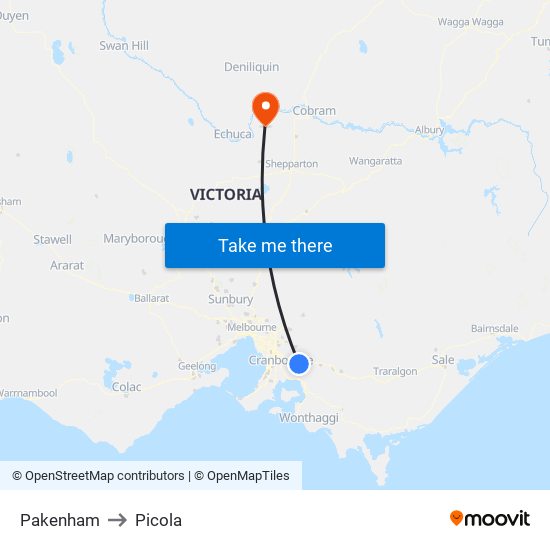 Pakenham to Picola map