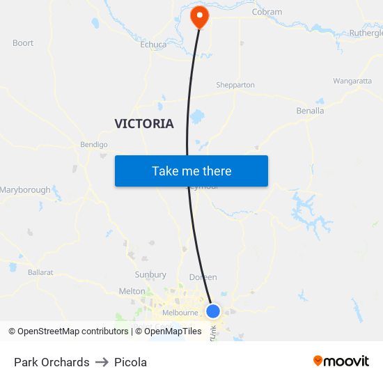 Park Orchards to Picola map