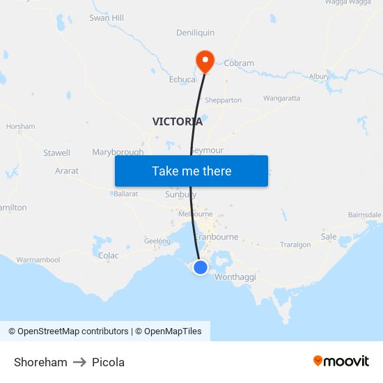 Shoreham to Picola map