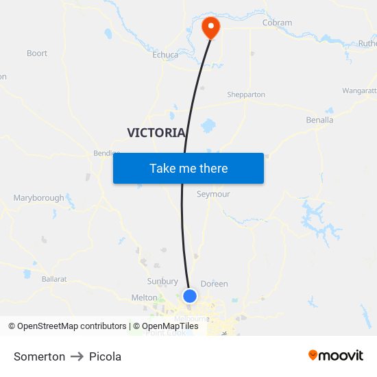 Somerton to Picola map