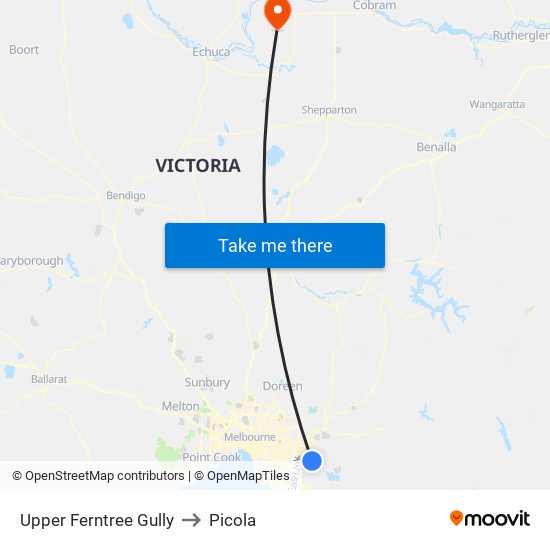 Upper Ferntree Gully to Picola map