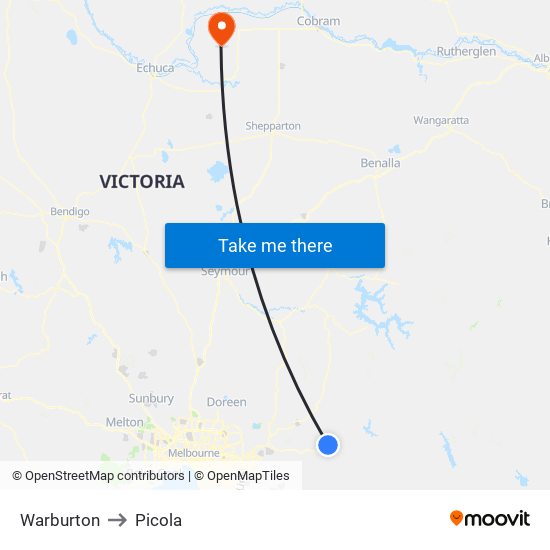 Warburton to Picola map