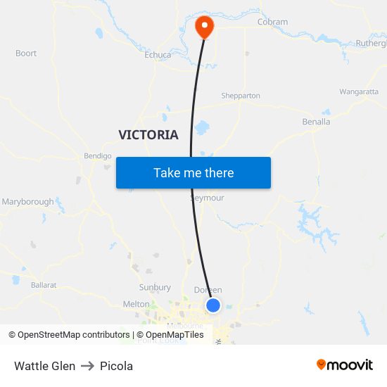 Wattle Glen to Picola map