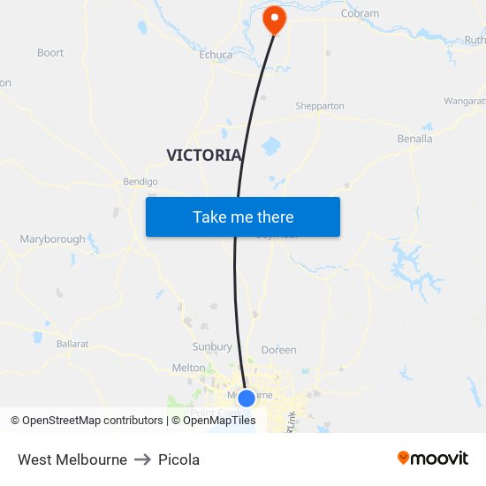 West Melbourne to Picola map