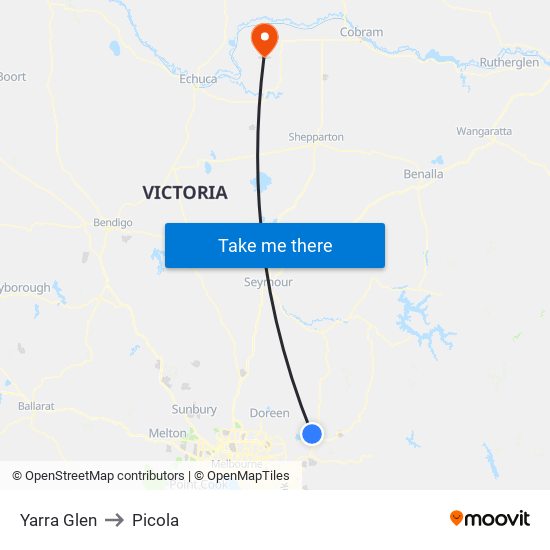 Yarra Glen to Picola map