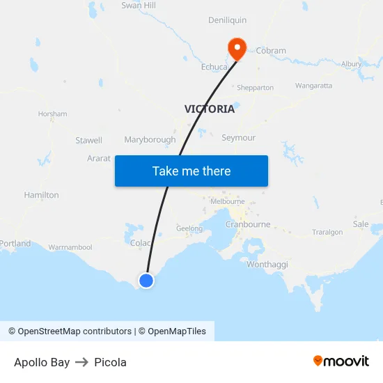 Apollo Bay to Picola map