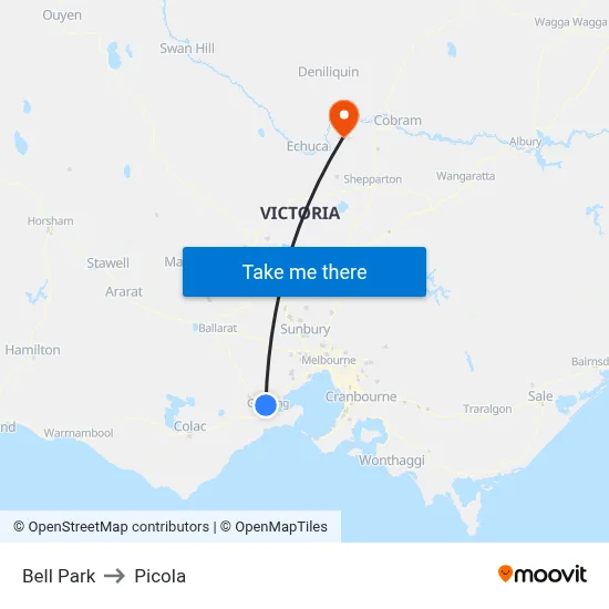 Bell Park to Picola map